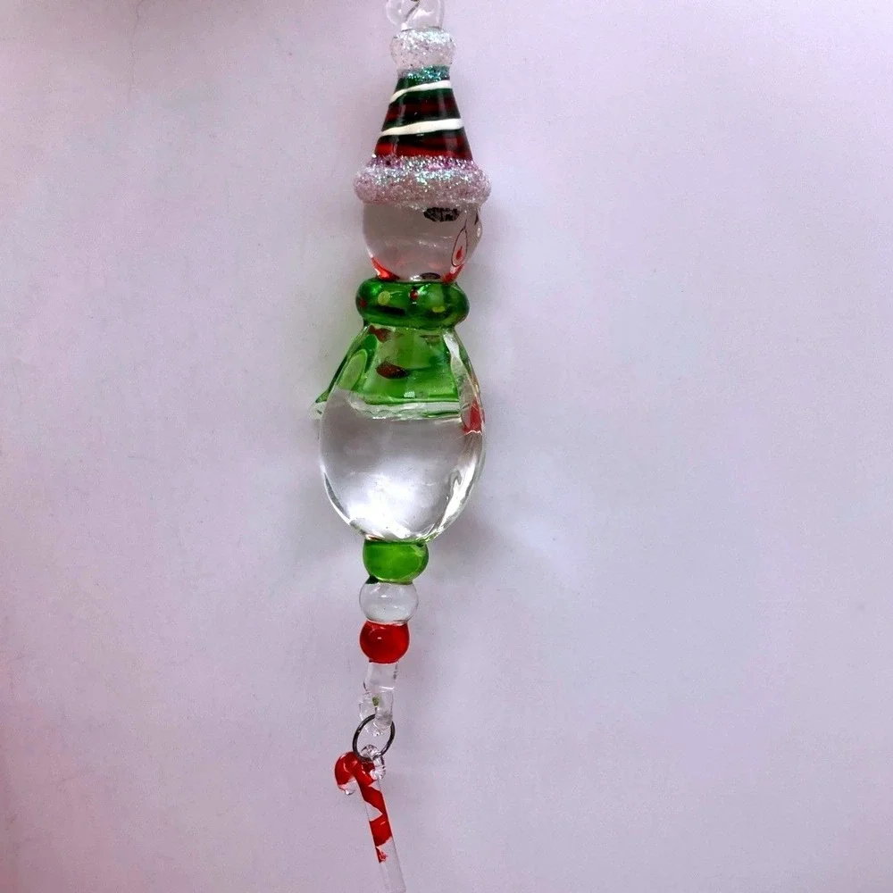 Set Of 3 Kirkland's Hand Blown Cheerful  Christmas Snowmen Ornaments New